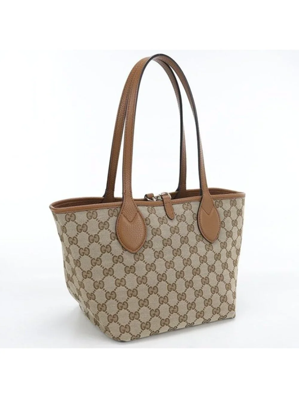 Gucci Reversible Tote Bag Leather GG Canvas